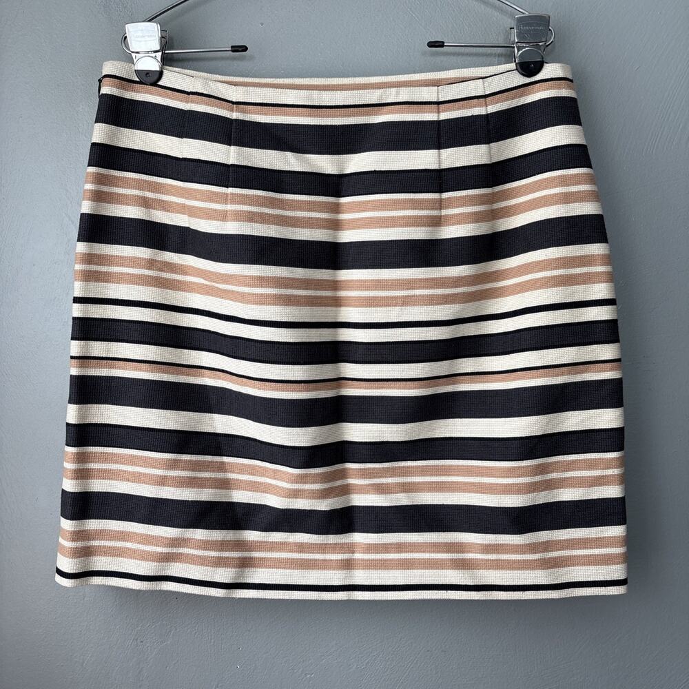 LOFT Mini Skirt Size 12 Woven Neutral Striped Coastal Preppy Business Casual